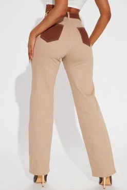 Fashion Nova Wesley Straight Leg Two-Tone Jeans - Beige/Brown