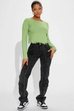 Fashion Nova Make A Night Of It Mid Rise Cargo Straight Leg Jeans - Black Wash