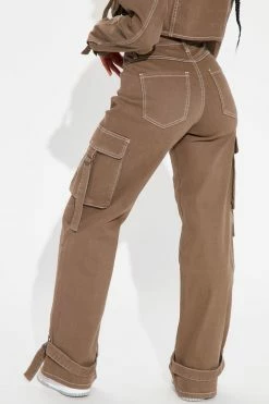 Fashion Nova Baggy Jeans Love Hurts Ankle Strap Cargo Jeans - Olive