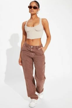 Fashion Nova With Pleasure Utility Carpenter Jeans - Brown Straight Leg Jeans