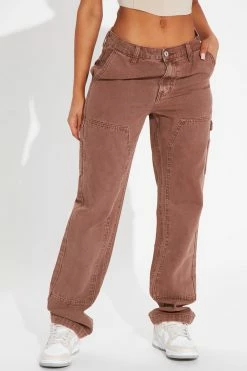 Fashion Nova With Pleasure Utility Carpenter Jeans - Brown Straight Leg Jeans
