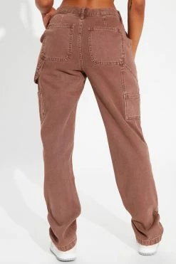 Fashion Nova With Pleasure Utility Carpenter Jeans - Brown Straight Leg Jeans