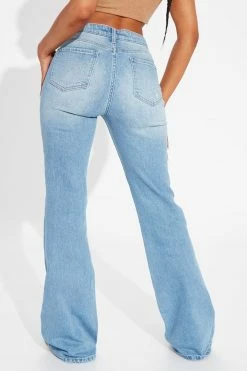 Fashion Nova Lily Lace Up Stretch Flare Jeans - Light Wash