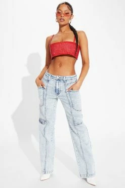 Fashion Nova Chloe High Waisted Straight Leg Jeans - Acid Wash Blue