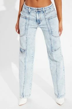 Fashion Nova Chloe High Waisted Straight Leg Jeans - Acid Wash Blue