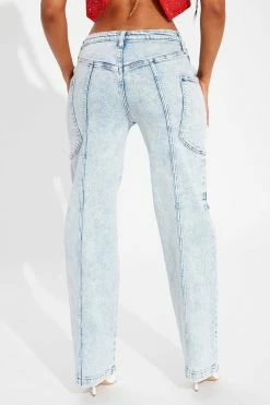 Fashion Nova Chloe High Waisted Straight Leg Jeans - Acid Wash Blue