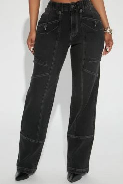 Fashion Nova Night Owl 90's Utility Straight Leg Jeans - Black Wash