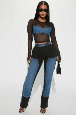 Fashion Nova Eye To Eye Zero Stretch Carpenter Jeans - Blue/Black