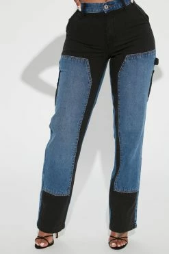 Fashion Nova Eye To Eye Zero Stretch Carpenter Jeans - Blue/Black