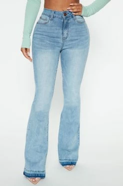 Fashion Nova Rumors High Rise Release Hem Flare Jeans - Medium Wash