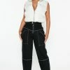 Fashion Nova Winding Down Cropped Utility Jeans - Black Baggy Jeans