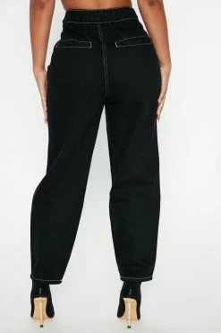 Fashion Nova Winding Down Cropped Utility Jeans - Black Baggy Jeans