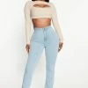Fashion Nova Side Slit Stretch Bootcut Jeans - Light Wash