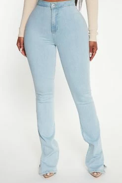 Fashion Nova Side Slit Stretch Bootcut Jeans - Light Wash