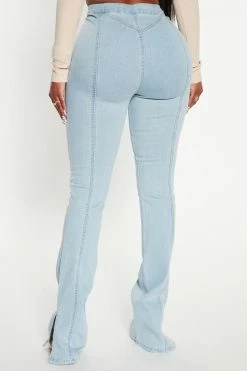 Fashion Nova Side Slit Stretch Bootcut Jeans - Light Wash