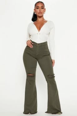 Fashion Nova Hilary Hyper Stretch Flare Jeans - Olive