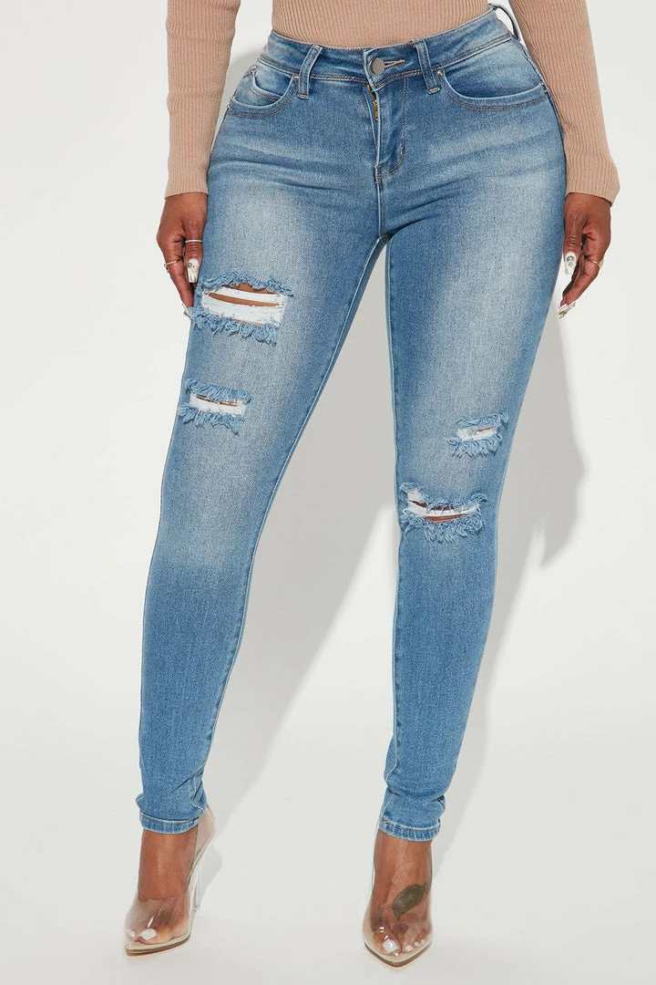 Fashion Nova Nice Booty Lifter Ripped Skinny Jeans - Medium Blue Wash