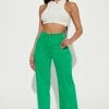 Fashion Nova Brooklyn Slit Hem Straight Leg Jean - Green