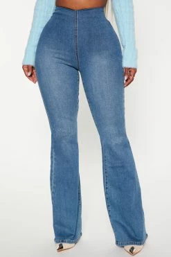 Fashion Nova Pull On No Gap Stretch Flare Jeans - Medium Blue Wash