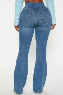 Fashion Nova Pull On No Gap Stretch Flare Jeans - Medium Blue Wash