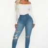 Fashion Nova Ripped No Gap Stretch Skinny Jeans - Medium Blue Wash