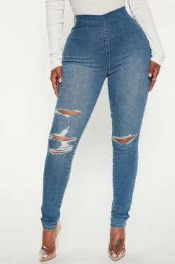 Fashion Nova Ripped No Gap Stretch Skinny Jeans - Medium Blue Wash