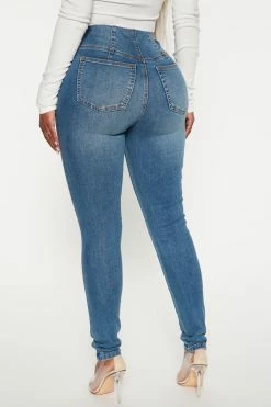 Fashion Nova Ripped No Gap Stretch Skinny Jeans - Medium Blue Wash
