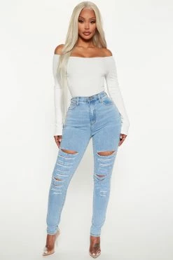 Fashion Nova In A Mood Skinny Jeans - Light Wash