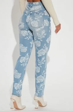 Fashion Nova Coming Up Roses Mom Jeans - Light Blue Wash
