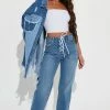 Fashion Nova Hot Shot Lace-Up High Rise Straight Leg Jeans - Medium Wash
