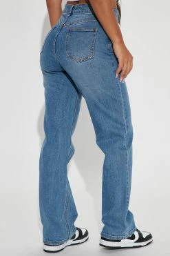 Fashion Nova Hot Shot Lace-Up High Rise Straight Leg Jeans - Medium Wash