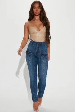 Fashion Nova Second Nature Seamed Stretch Cargo Skinny Jeans - Medium Wash