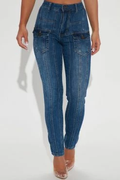 Fashion Nova Second Nature Seamed Stretch Cargo Skinny Jeans - Medium Wash