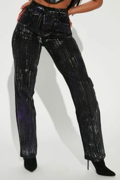Fashion Nova Color My Love Metallic Straight Leg Jeans - Purple/combo