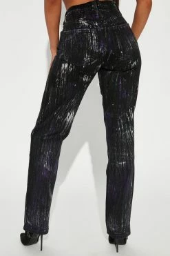 Fashion Nova Color My Love Metallic Straight Leg Jeans - Purple/combo