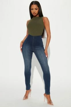 Fashion Nova Pull On No Gap Stretch Skinny Jeans - Dark Wash