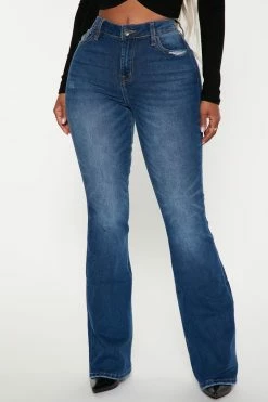 Fashion Nova Jinxed Stretch Flare Jeans - Dark Wash
