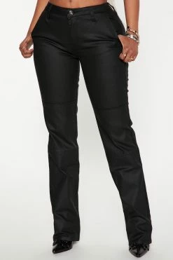 Fashion Nova I'm With You Coated Denim Straight Leg Jeans - Black