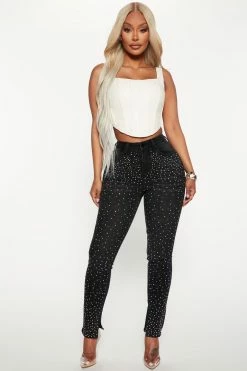 Fashion Nova Starry Nights Embellished High Rise Skinny Jeans - Black Wash