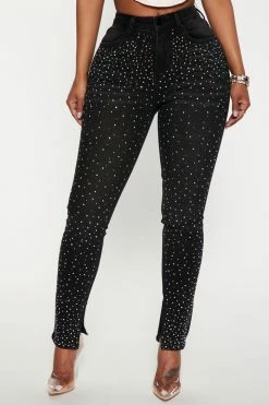 Fashion Nova Starry Nights Embellished High Rise Skinny Jeans - Black Wash
