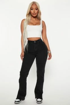 Fashion Nova Supernova Side Split Straight Leg Jeans - Black