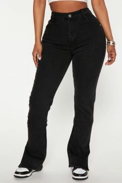 Fashion Nova Supernova Side Split Straight Leg Jeans - Black