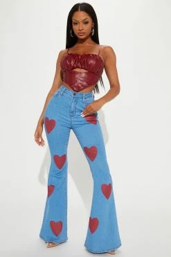 Fashion Nova Two Hearts High Waisted Flare Jeans - Medium Blue Wash
