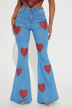 Fashion Nova Two Hearts High Waisted Flare Jeans - Medium Blue Wash