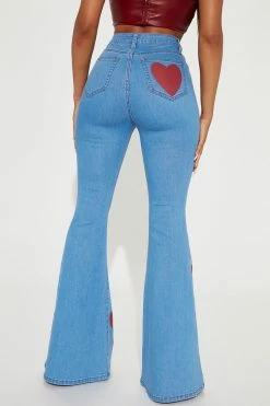 Fashion Nova Two Hearts High Waisted Flare Jeans - Medium Blue Wash