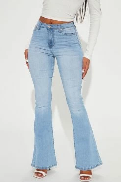 Fashion Nova Flare Jeans Dare To Flare Dollar Sign Jeans - Medium Blue Wash