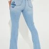 Fashion Nova Flare Jeans Dare To Flare Dollar Sign Jeans - Medium Blue Wash