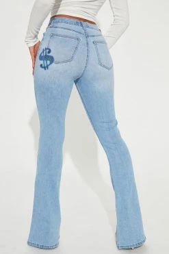 Fashion Nova Flare Jeans Dare To Flare Dollar Sign Jeans - Medium Blue Wash