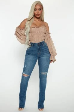 Fashion Nova Best Stretch Ripped High Rise Bootcut Jeans - Dark Wash