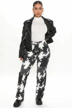 Fashion Nova Black Book Straight Leg Jeans - Black/White